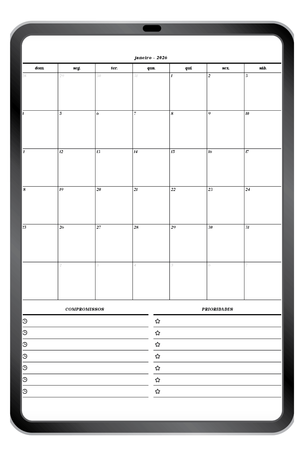 Planner mensal c
